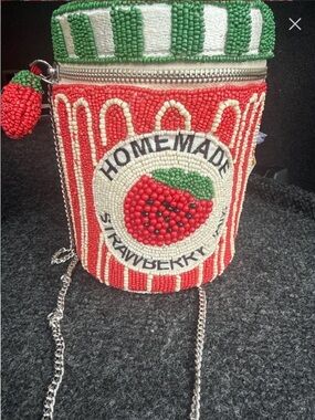 Homemade Strawberry Beaded Crossbody Bag - Red & Green